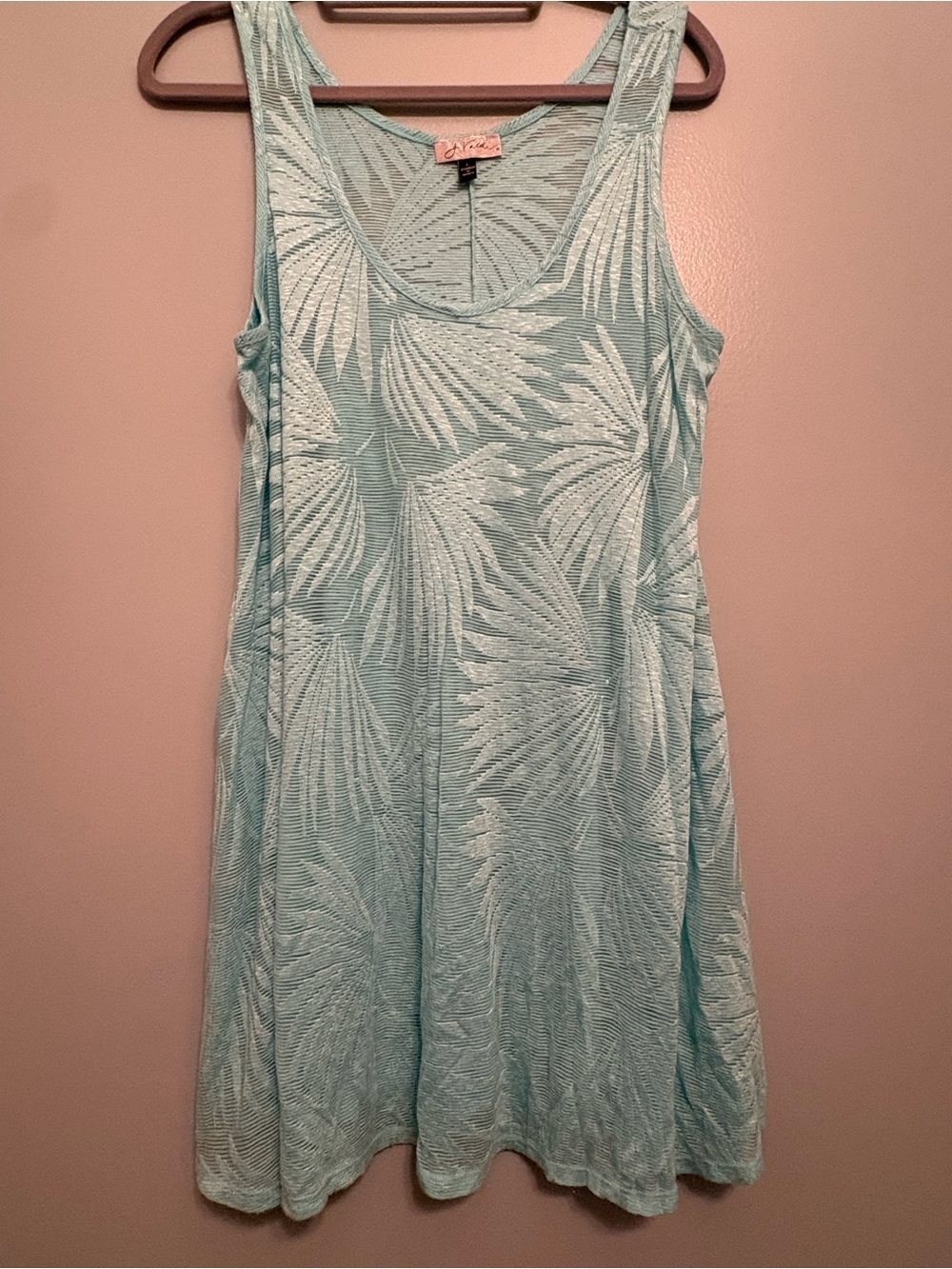 Light Aqua Palm-Print Tank Dress